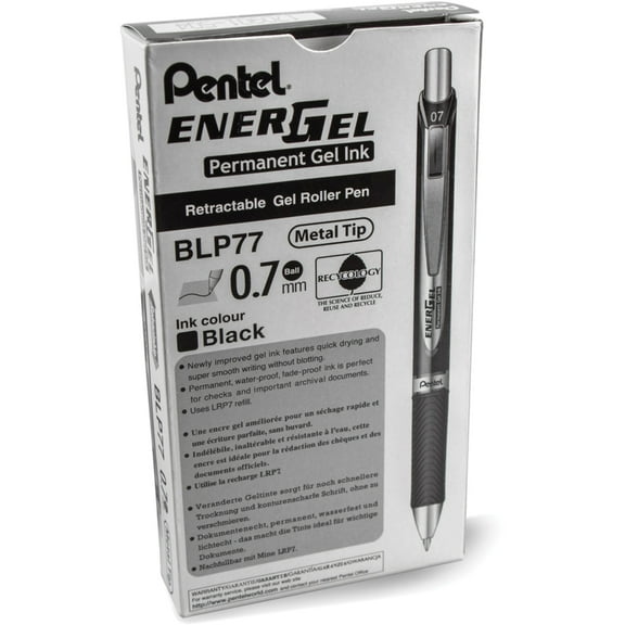 Pentel EnerGel 0.7mm Retractable Gel Roller Pen 0.7 mm Pen Point Size - Retractable - Black Gel-based Ink - Black Barrel - Metal Tip - 1 Each