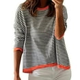 thumbnail image 2 of Baqcunre Women's Sweaters Women's Knitted Sweater Stripe Contrast Color Design Drop Shoulder Long Sleeve Pullover Casual Crewneck Sweatshirts Fall Outfits Women Trendy White S, 2 of 6