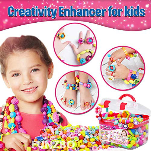 650PCS Kids Jewelry Making Kit Toys Bracelets Hairband Necklaces Rings Toys Age for 3 4 5 6 7 8 Year Old Girl Gift QIAOKUAN Snap Pop Beads for Girl Pop Bead Art and Craft Kits DIY 