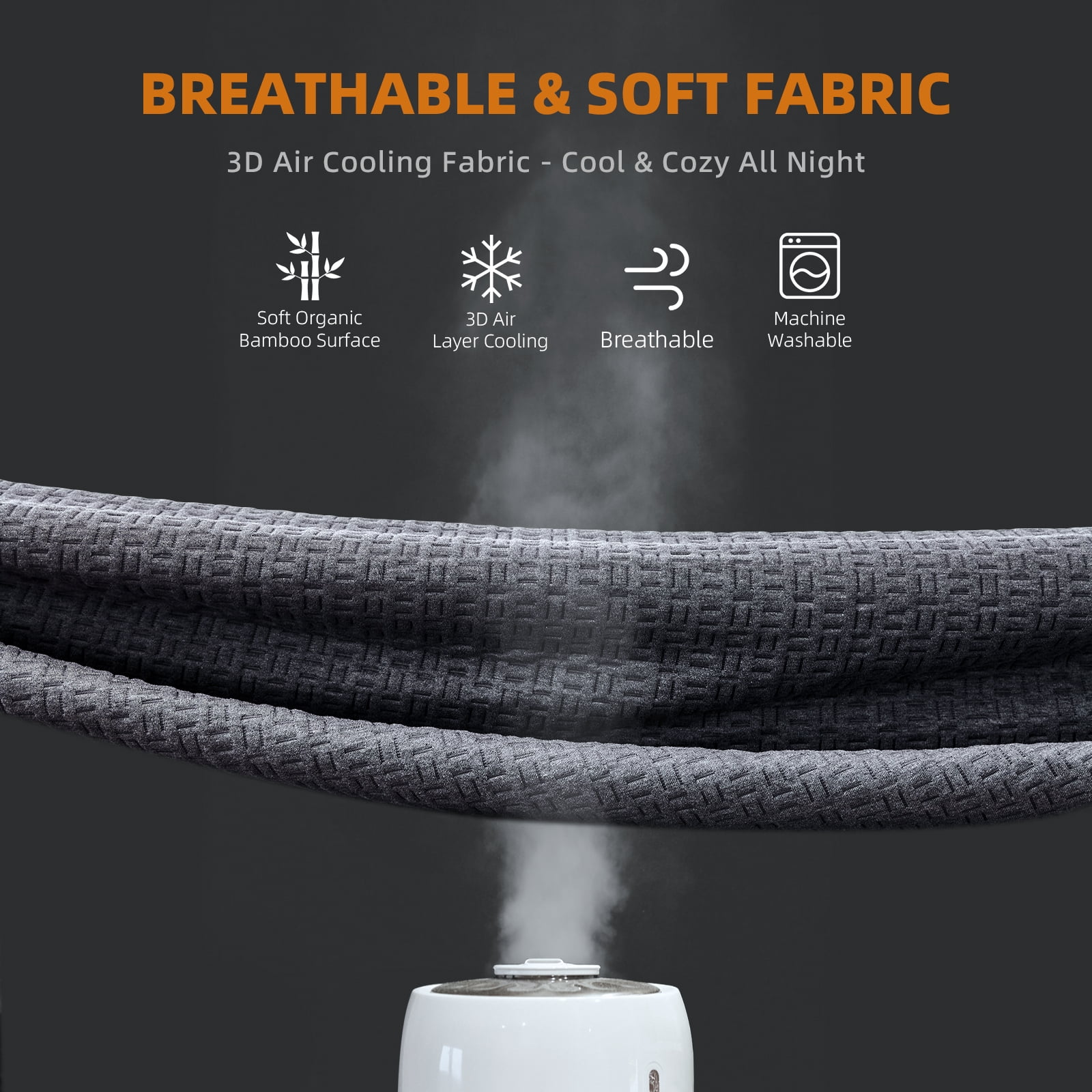 King Waterproof Mattress Protector, 3D Breathable Viscose from Bamboo Mattress Pad, Soft Noiseless Mattress Cover Bed Cover Fitted 8''-21'' Deep Pocket, Machine Washable, Grey