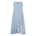 thumbnail image 5 of Womens Rompers for Summer Fashion Solid Color Sleeveless Round Neck Pocket Dress Skirt A-Line Casual Loose T-Shirt Beach Sundress Light Blue (Size:S-5XL), 5 of 5