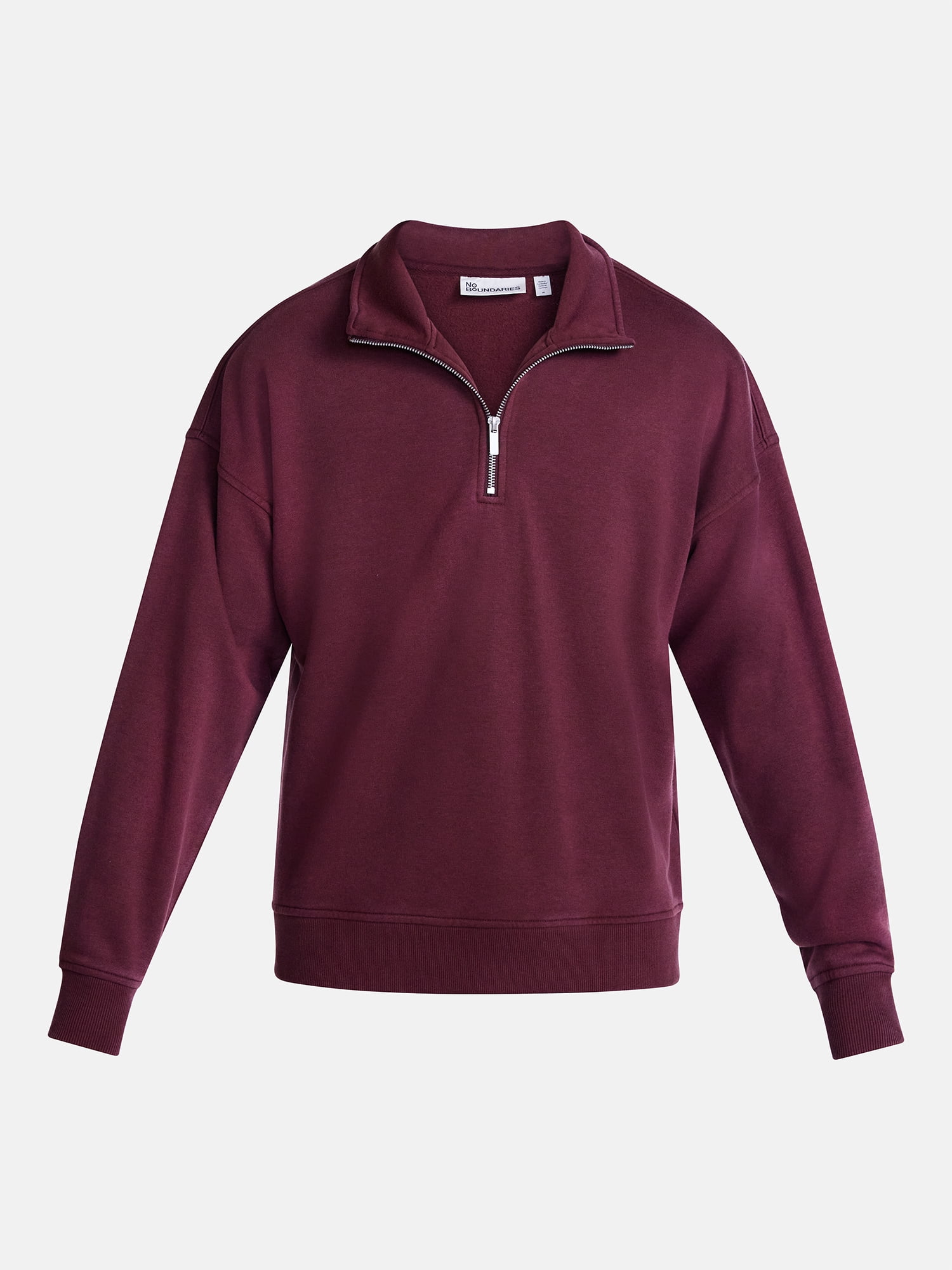 No Boundaries Boxy Fit Quarter Zip Fleece Sweatshirt with Long Sleeves, Men's XS-4XLT