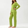 thumbnail image 6 of Ashirexll Pajamas for Women Set Solid Color Round Neck Loose Long Sleeve Top with Matching Pants Loungewear Set, 6 of 7