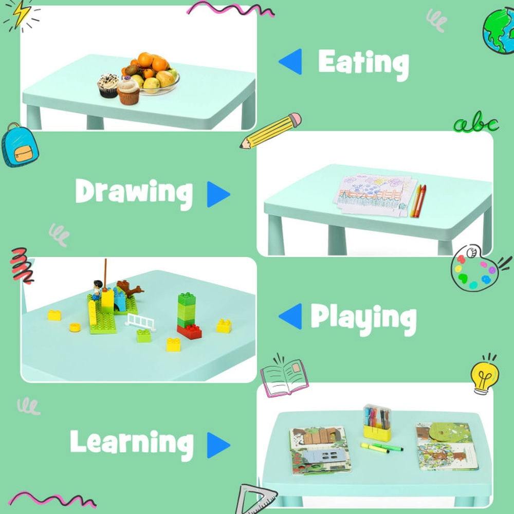 Resenkos 3 Pieces Toddler Multi Activity Play Dining Study Kids Table and Chair Set-Green, Small Folding Table for Arts & Crafts, Snack Time, Homeschooling, Homework