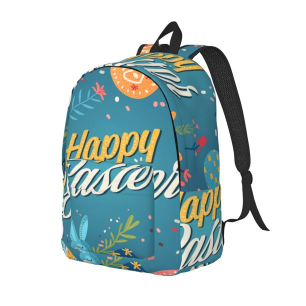 Disketp Happy Easter print Canvas Backpack Lightweight Travel Daypack Student Rucksack Laptop Backpack-Small