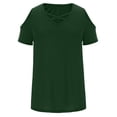 thumbnail image 4 of Hfyihgf Womens Cold Shoulder Tops Casual V Neck Short Sleeve Criss Cross T-Shirt Loose Summer Solid Color Basic Tunic Blouse(Army Green,XXL), 4 of 7