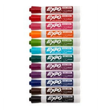EXPO Low Odor Dry Erase Markers, Chisel Tip, Assorted Vibrant Colors, 12 Count