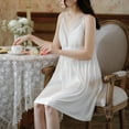 thumbnail image 3 of Defitshape Women's Cotton Chemise Nightgown V Neck Princess Vintage Sleep Dress Sexy Sleepwear Soft Sleeveless Loungewear White Small, 3 of 4