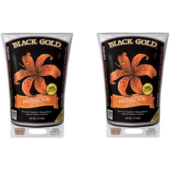 Black Gold Organic Potting Soil - All Organic, Pot Soil 16 Qt - 2 Bags, 16 Quart