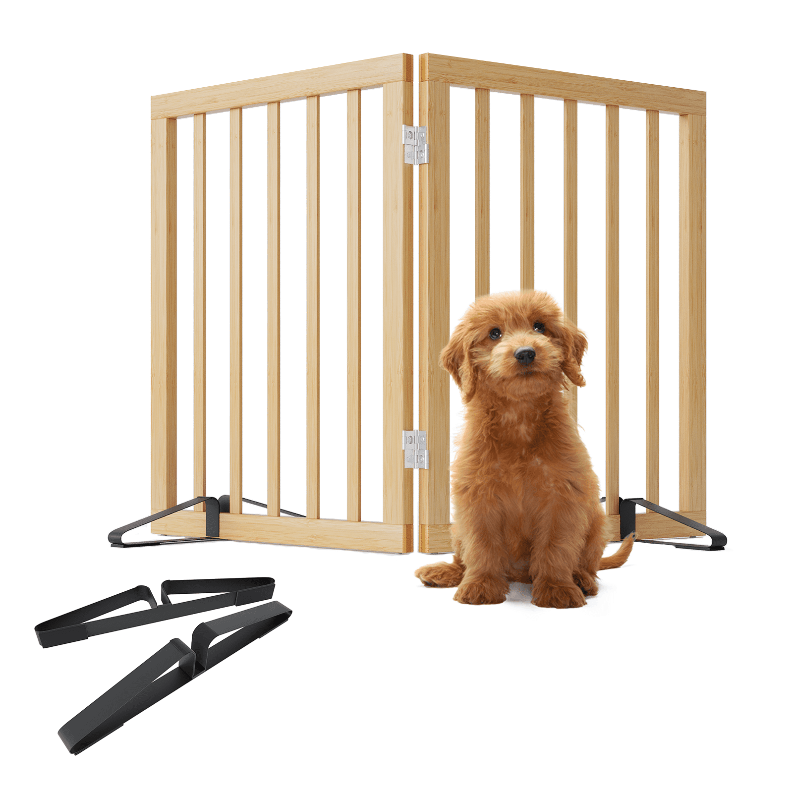 Smart FENDEE Bamboo Dog Gates for Doorways Freestanding Pet Gate, 2 Support Feet, 24"H, Natural