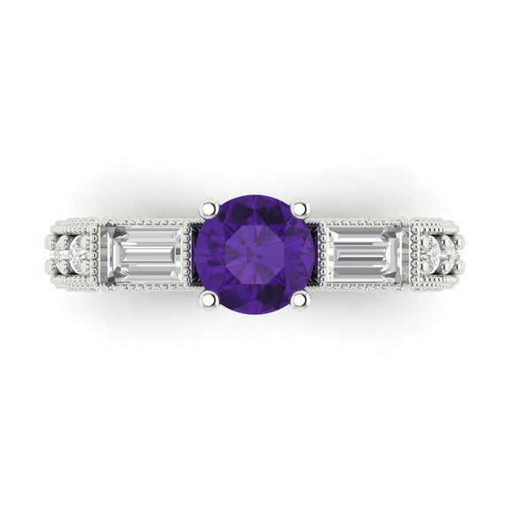 Three-Stone Engagement Ring for Women - 2.33ct Natural Amethyst in 14K White Gold Promise Ring