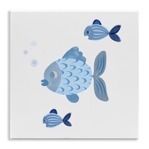 Stupell Industries Minimal Blue Fish Animals Painting Unframed Art Print Wall Art, 12 x 12