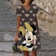 thumbnail image 4 of Vestido de manga corta con cuello en V, informal, bohemio, holgado, elegante, de verano, con estampado 3D de Disney, Minnie y Mickey Mouse, 4 of 5