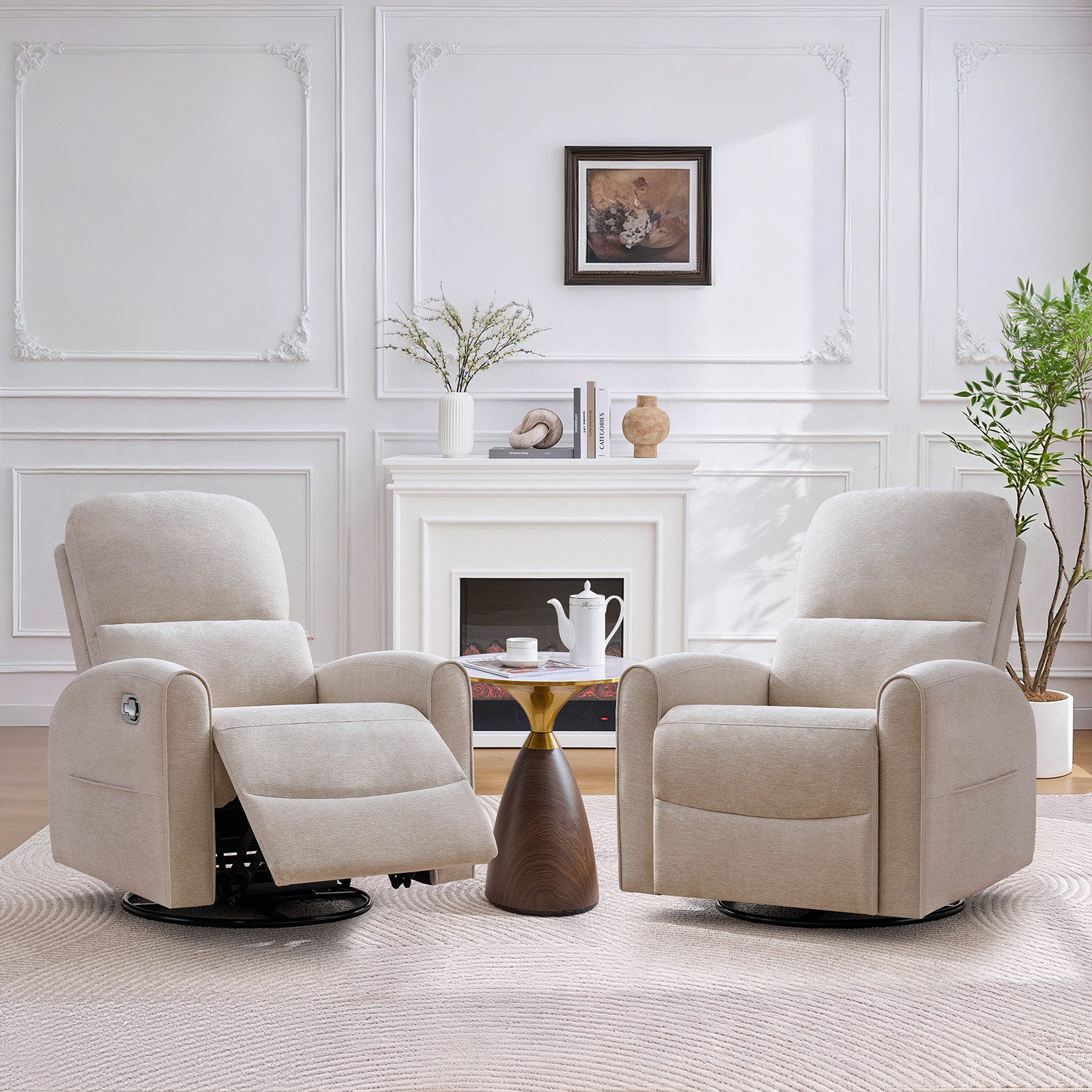 Aemeios Manual Recliner Swivel Chenille Glider Chair with Adjustable Headrest, Camel