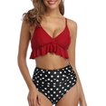 thumbnail image 1 of Trajes de baño de dos piezas para mujer, bikini con volantes de cintura alta, cuello en V, traje de baño con control de barriga, lunares rojo oscuro (L-lunares rojo oscuro-L oso de fresa Electrónica, 1 of 5