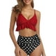 thumbnail image 1 of Trajes de baño de dos piezas para mujer, conjunto de bikini con volantes de cintura alta, traje de baño con control de barriga con cuello en V, lunares rojo oscuro (S-lunares rojo oscuro-S Sincero Electrónica, 1 of 5