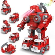 Autrucker Toys for 3 4 5 6 7 8 Years Old Boys, Take Apart Robot Construction Vehicles Transform Robot Toys Cars for Kids, Birthday Trucks Gifts Toys for Toddlers, 5 in 1