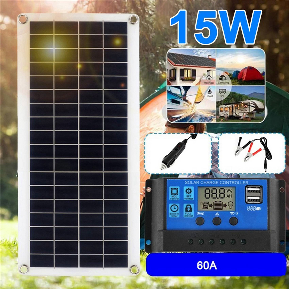 3X 15W Solar Panel 12-18V Solar Cell Solar Panel for Phone RV Car MP3 PAD Charger Outdoor Battery Supply B