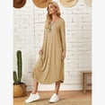 thumbnail image 2 of Women's Lounge Dress Long Sleeve Midi Long Dress Loose Casual Side Slit Dresses Pocket, 2 of 7