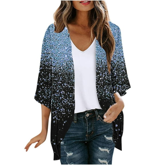BangWanChi Summer Cardigans for Women Plus Size Lightweight Women's Long Sleeve Printing Casual Tops Blouse With Pocket Cardigan