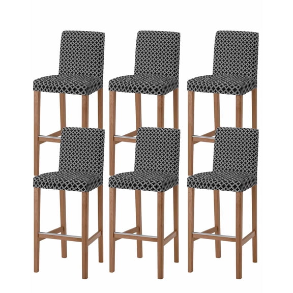 Black Morocco Bar Stool Covers Set of 6, Abstract Modern Geometric Textured Stretch Washable Bar Chair Covers with Backs, Removable Pub Counter Height Chair Cover for Kitchen Dining Room Cafe