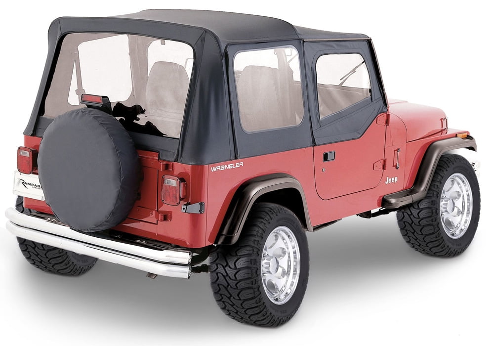 Rampage Products 68115 Complete Soft Top Kit with Frame, Hardware, and Door  Skins for 1987-1995 Jeep Wrangler YJ, Black Denim 