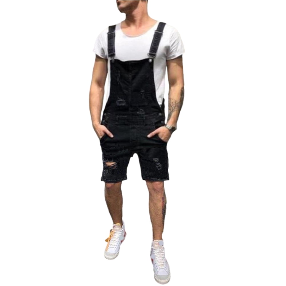 YaptheS Men Bib Denim Shorts Overalls 