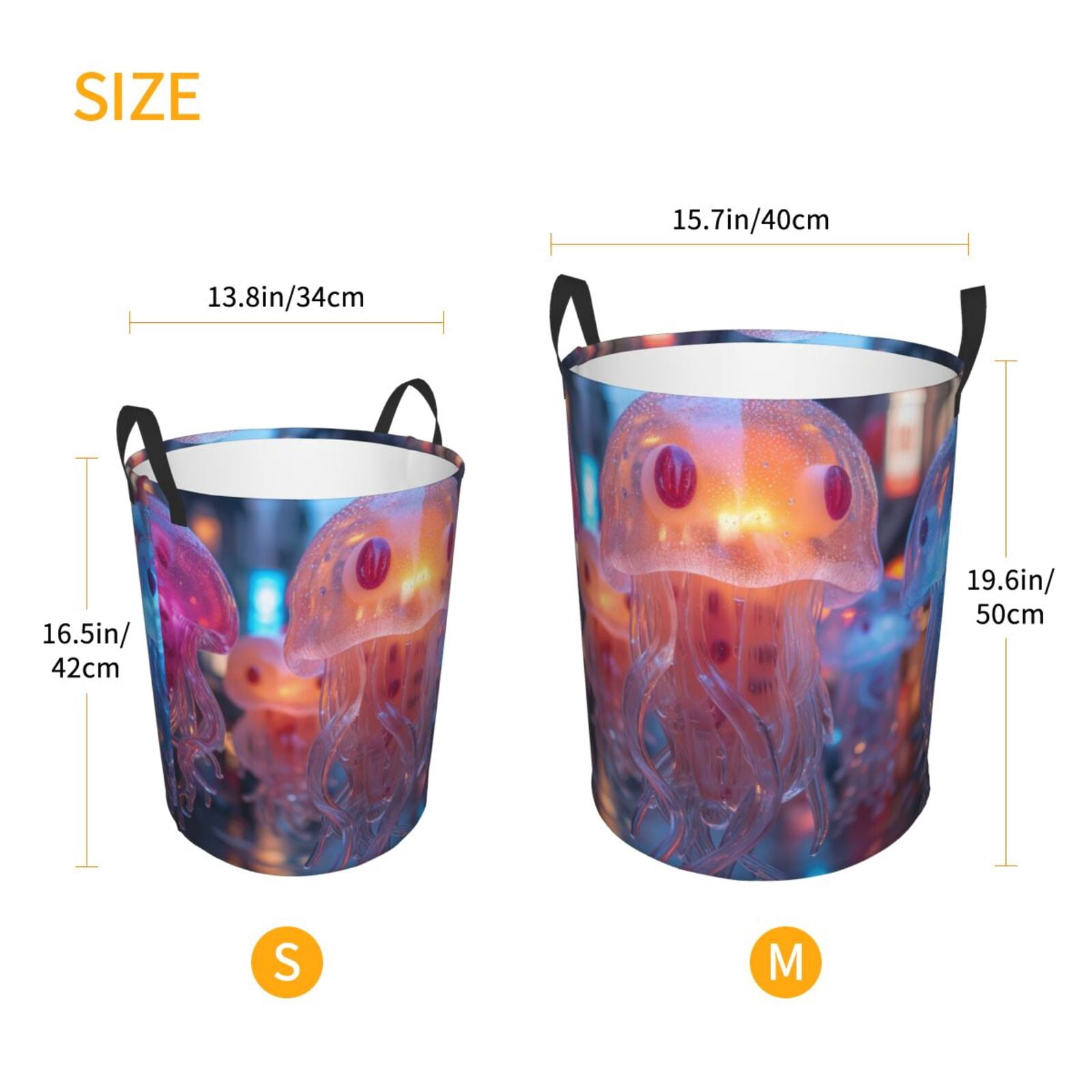 Large Laundry Basket with Handles - Cute Jellyfish Lights print Kids Baby Dirty Clothes Laundry Hamper for Bedroom Aesthetic