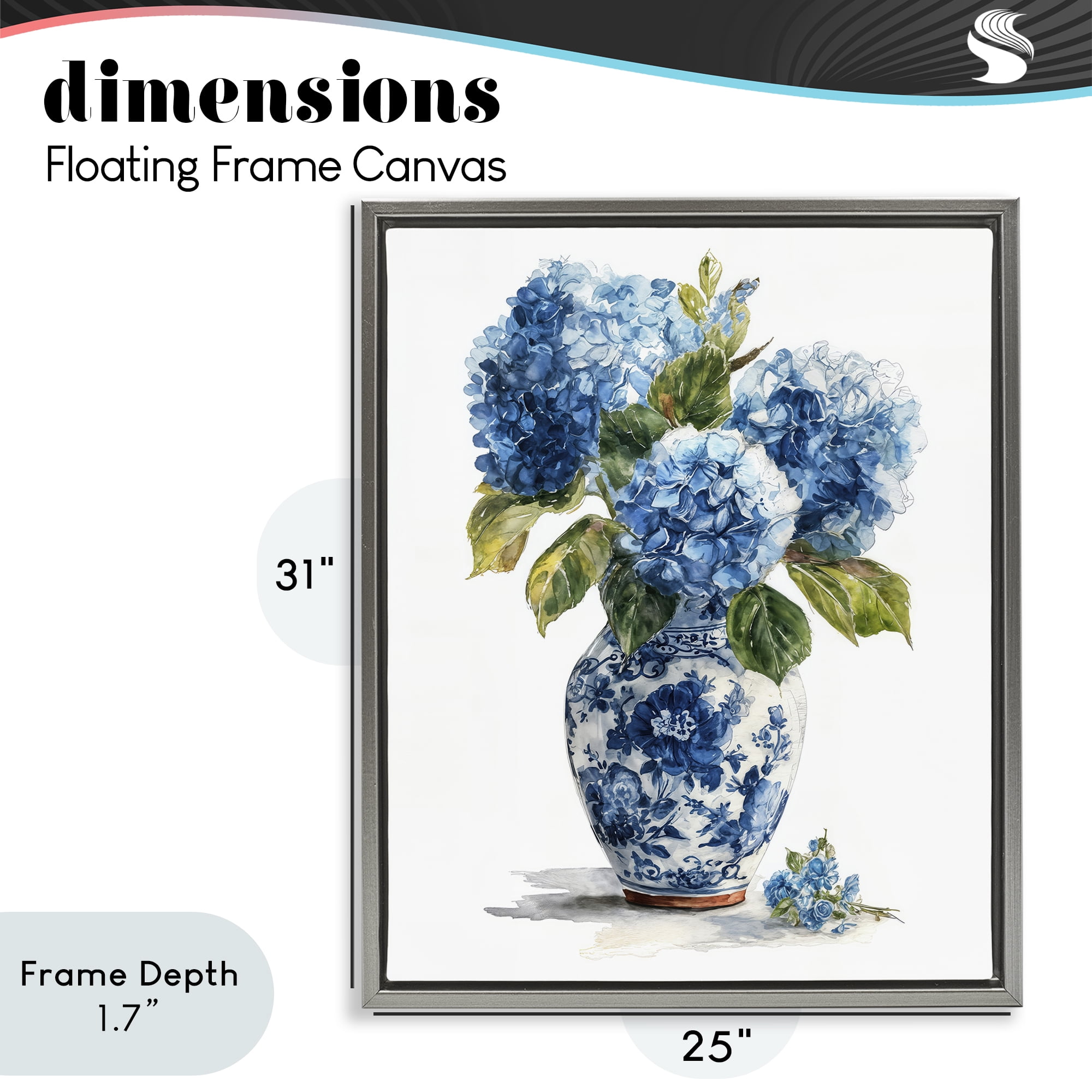 Stupell Industries Porcelain Vase with Hydrangea Bouquet Gray Framed Floater Canvas Wall Art, design by Imagine It Images
