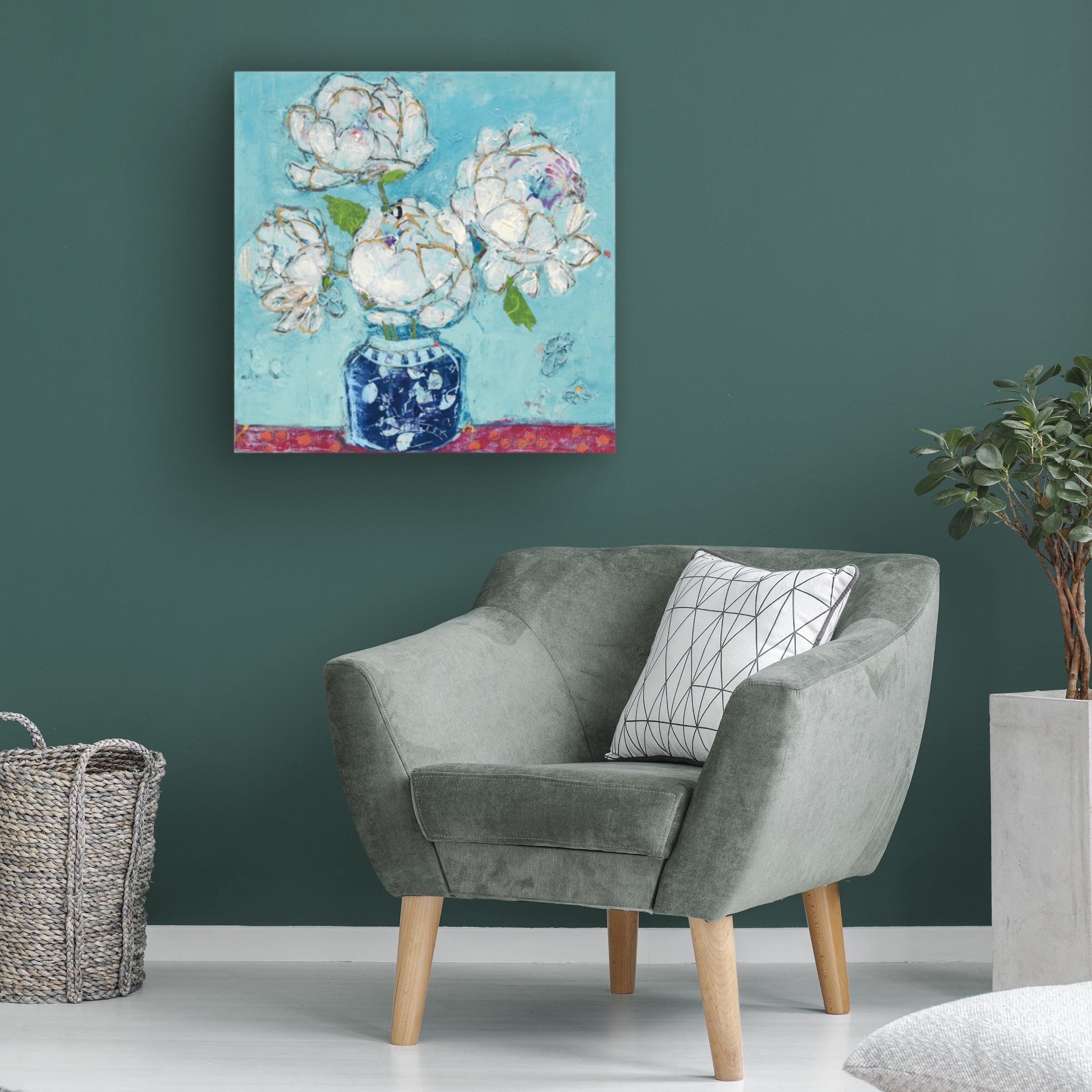 Kellie Day 'Vase of Peonies Aqua' Canvas Art
