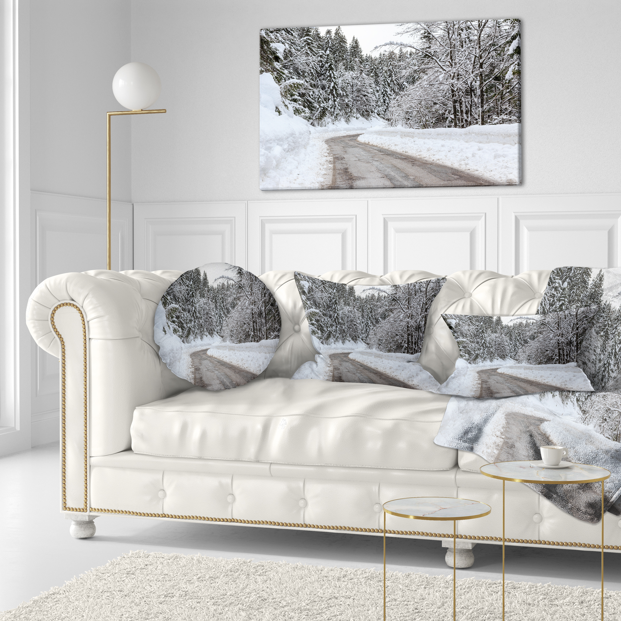 Designart Foggy Winter Road in Slovenia - Landscape Printed Throw Pillow - 12x20