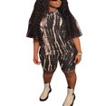 thumbnail image 1 of Women‘s Short Pants Outfits Set  Short Sleeve Pattern Printed  Neck Tops + Elastic Waist Shorts, 1 of 4
