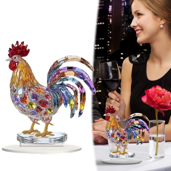 Clearance Under $2 Colorful Rooster Desktop Ornament, 2D Flat Acrylic Design, Eye Catching Home Display Decor, 1PC, Acrylic, Purple