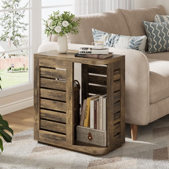 Vividwood Narrow Side Table, 2-Tier Solid Wood End Table with Storage, Mid Century Modern Nightstand Bedside Table for Living Room, Bedroom, Easy Assembly (1, wood)