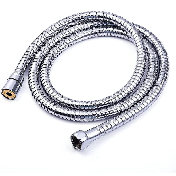 Manguera de ducha de 1,5 m, manguera de ducha de primera calidad con protección de doble torsión, manguera de ducha de acero inoxidable flexible y resistente a torceduras con cromo, conexión universa TUNC Sencillez