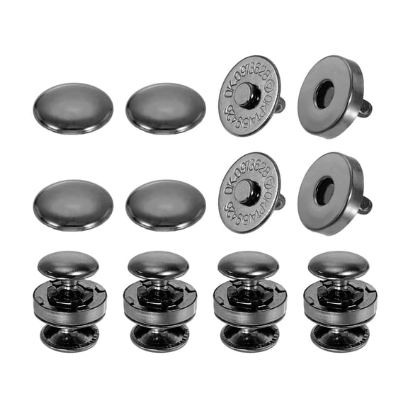 6Pcs 14mm Magnetic Snap Buttons Set Copper Fastener Clasps, Black