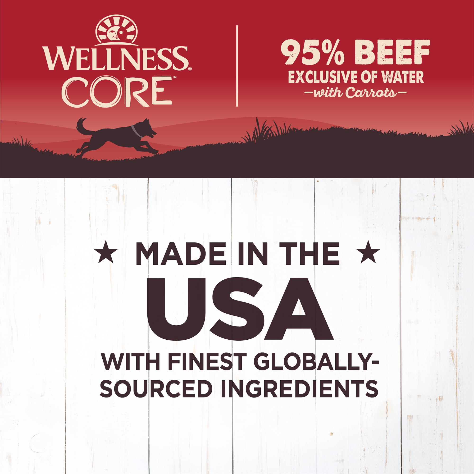 Wellness CORE 95 Natural Wet Grain Free Canned Dog Food Beef Carrots 12.5 Ounce Can Pack of 12