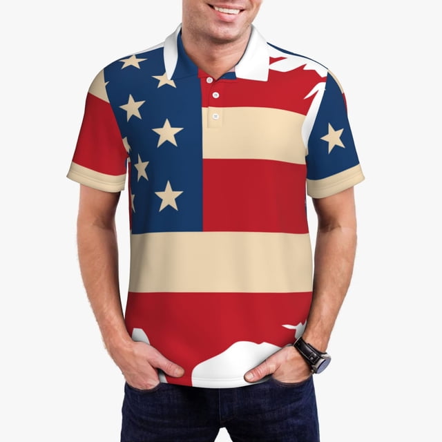 Balery American Flag Map Camisa Polo de Hombre con Estampado, de Manga Corta y Tejido Medio, Camisa Tipo Golf Polo-4X-Large