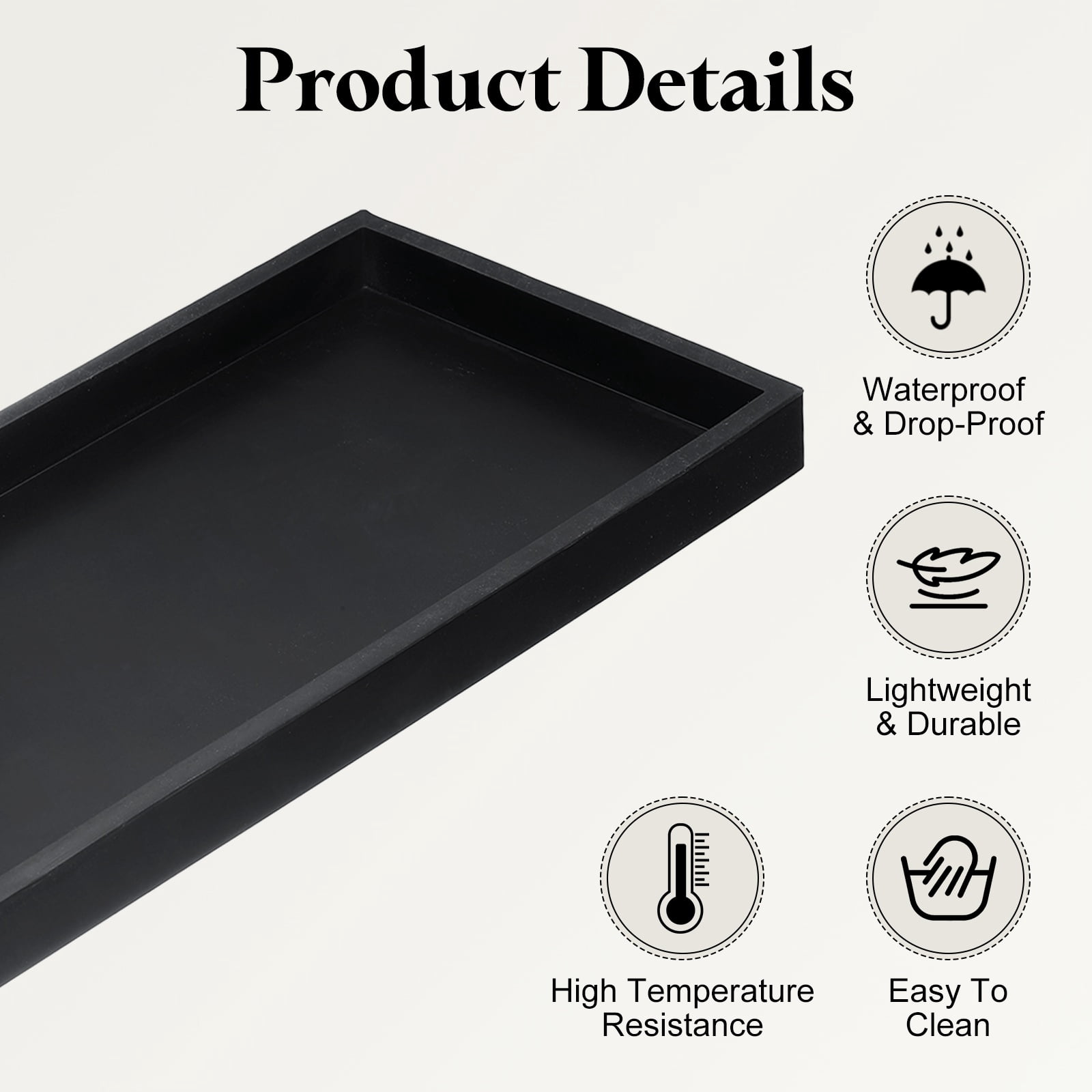 Bathroom Vanity Tray, 11.8"x5" Silicone Soap Dispenser Trays, Black