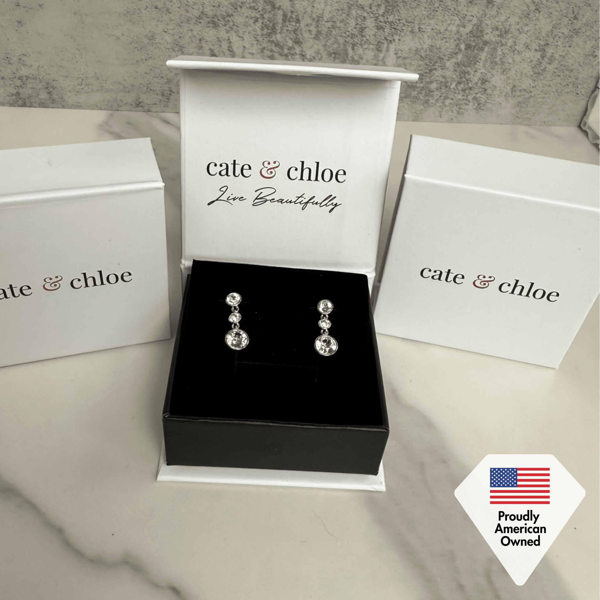 Cate & Chloe Bailey 18k White Gold Plated Dangle Earrings with Swarovski Crystals, Gift for Women