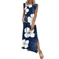 thumbnail image 1 of TaTaai Women's Solid Color Round Neck Sleeveless Knee Length Dress Casual Fashion Pleated Front Design with Pockets Soft Breathable Fabric for Spring Summer Daily Beach Vacation Gift, 1 of 6