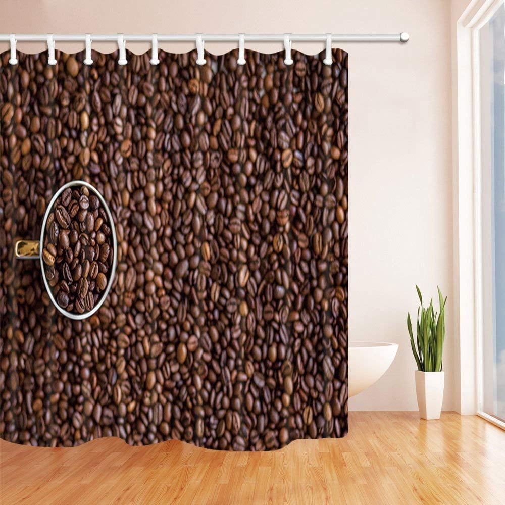 BPBOP Kitchen Coffee Beans Art Print Polyester Fabric Bath Curtain ...