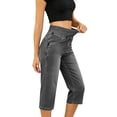 thumbnail image 2 of sdhkgrrt Women Plus Size Capri Denim Pants Elastic Waist Flowy Fashion Jeans Solid Casual Basic Cropped Pants Travel, Gray 4XL, 2 of 8