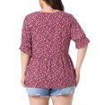 thumbnail image 3 of Agnes Orinda Women's Plus Size V Neck Floral Ruffled Short Sleeves Summer Babydoll Blouses 4X Red, 3 of 6
