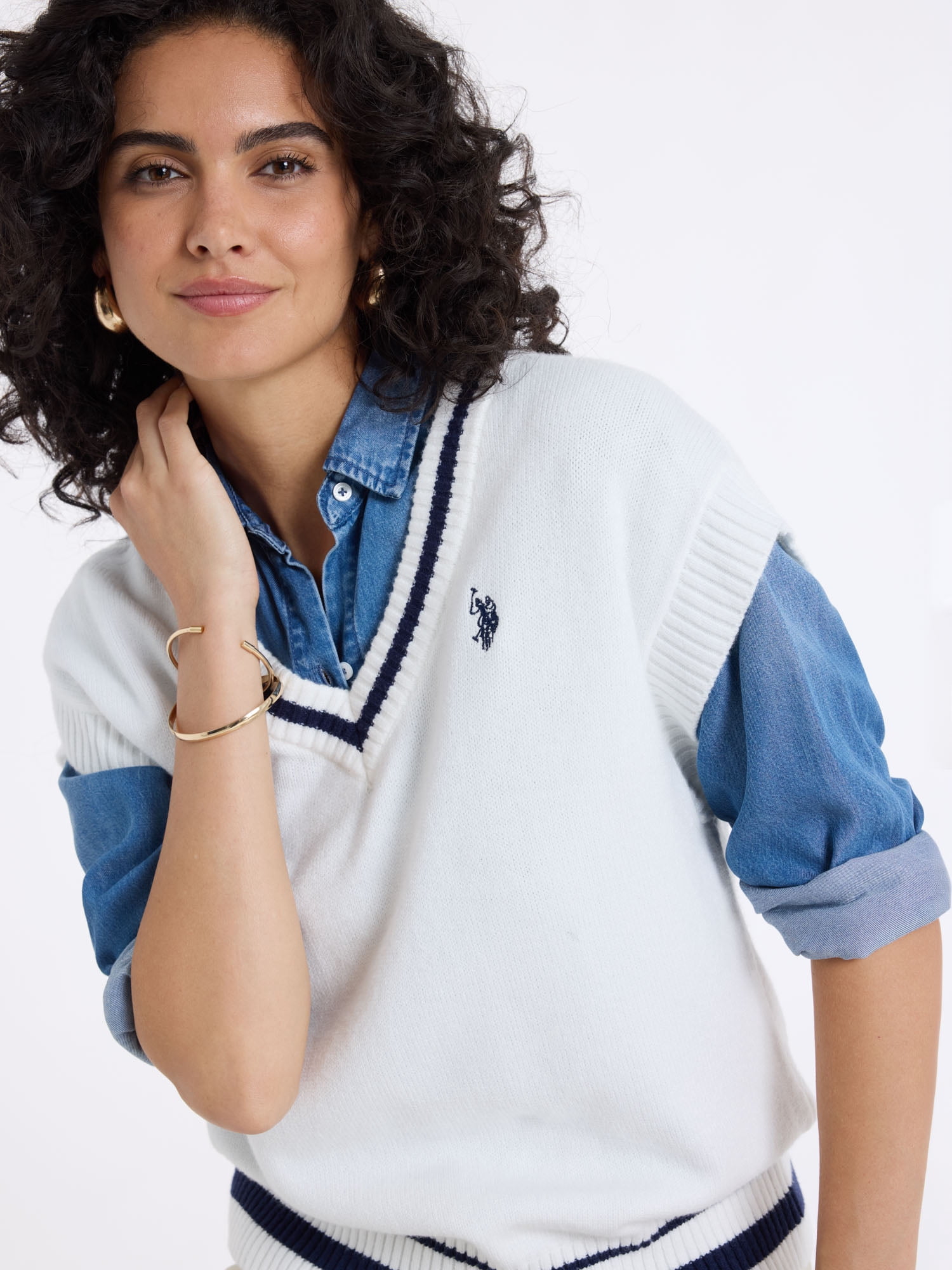 U.S. Polo Assn. Women's Tipped Drop Shoulder Sweater Vest, XS-XL