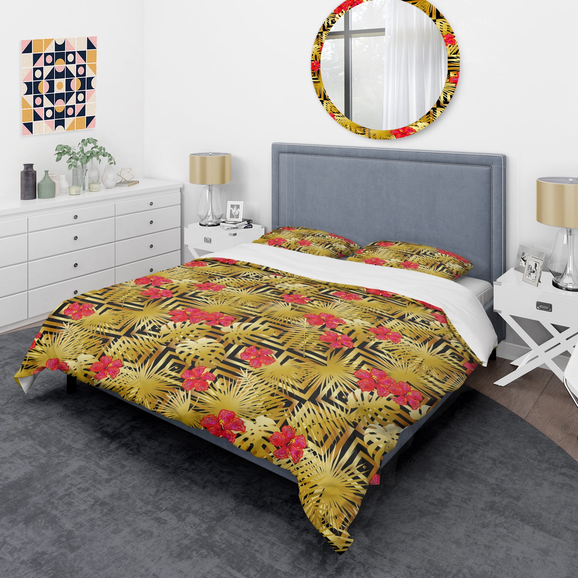 Designart 'Tropical Gold Luxury Pattern I' Mid-Century Modern Duvet Cover Set