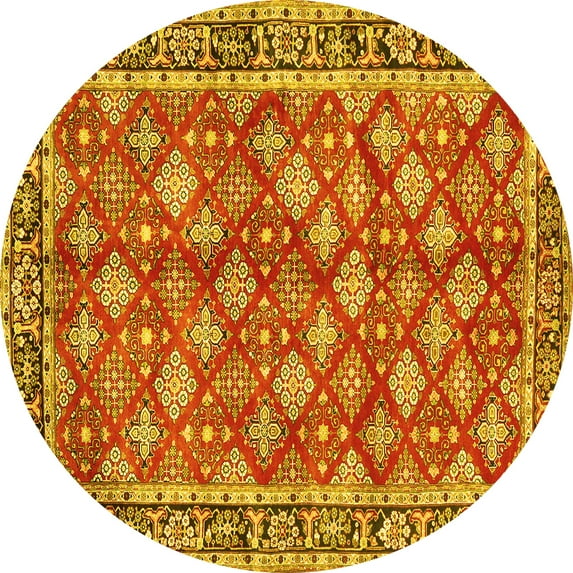 Ahgly Company Machine Washable Indoor Round Persian Yellow Traditional Area Rugs, 7' Round