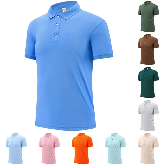 SGFCWSX Mens Polo Shirts Short Sleeve Casual Quick-Dry Solid Slim Fit Business Golf Shirts for Men Blue Size 2XL