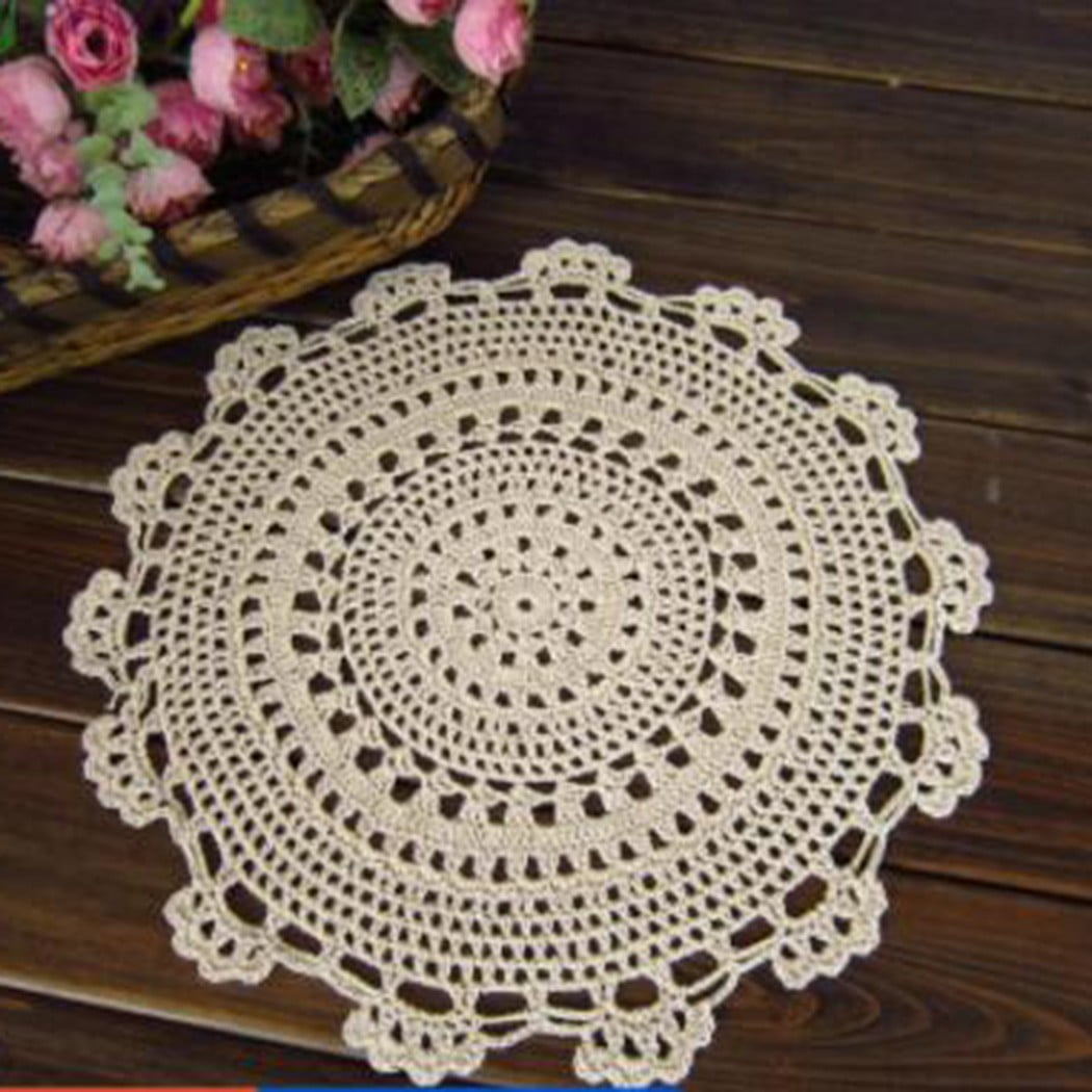 Chic Flower Hand Crochet Cotton Round Doily White B 
