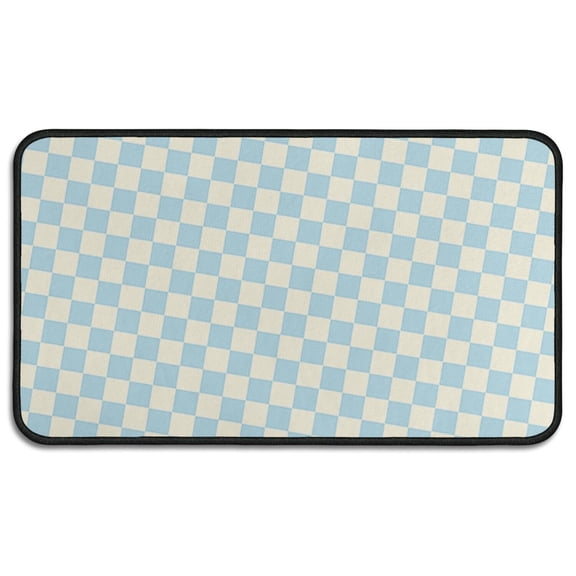 Light Blue and Cream Checkered Pattern Door Rugs,Washable Non Slip Door Mats Indoor,Decorative Door Mats,Entry Mat Indoor for Entrance,Bedroom,Kitchen,Bathroom,30"x17"